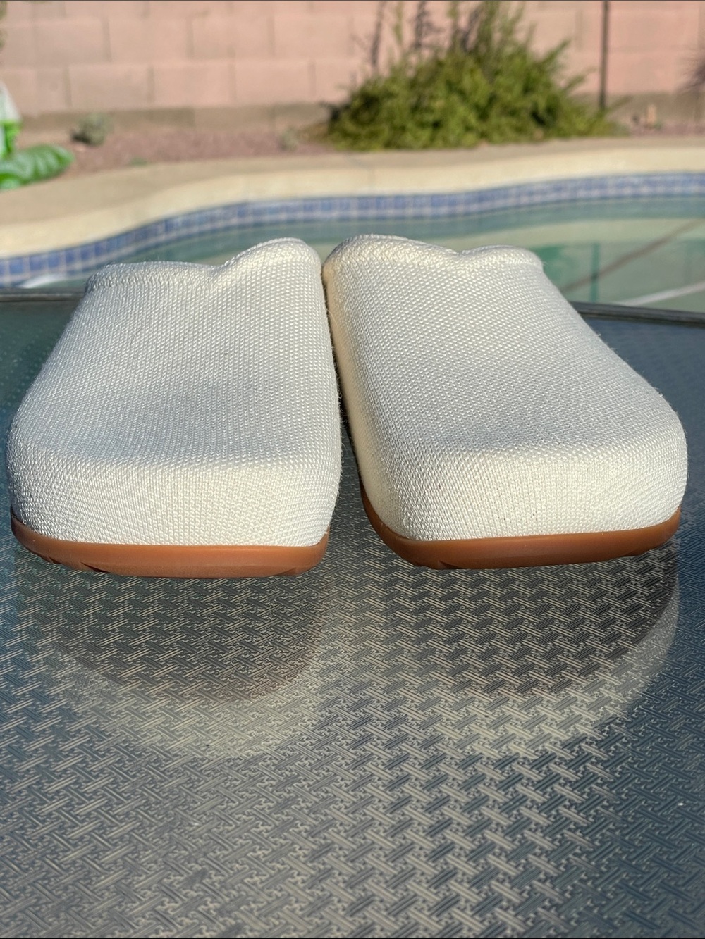Rothy's White Canvas Slip-On Mules with Tan Soles - Picture 4 of 7